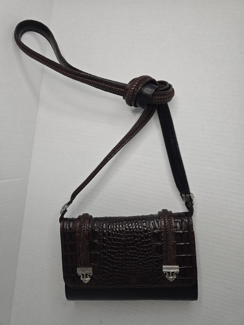 Brighton Croc Leather Small Mini Crossbody Shoulder Wallet w/ Removable Strap